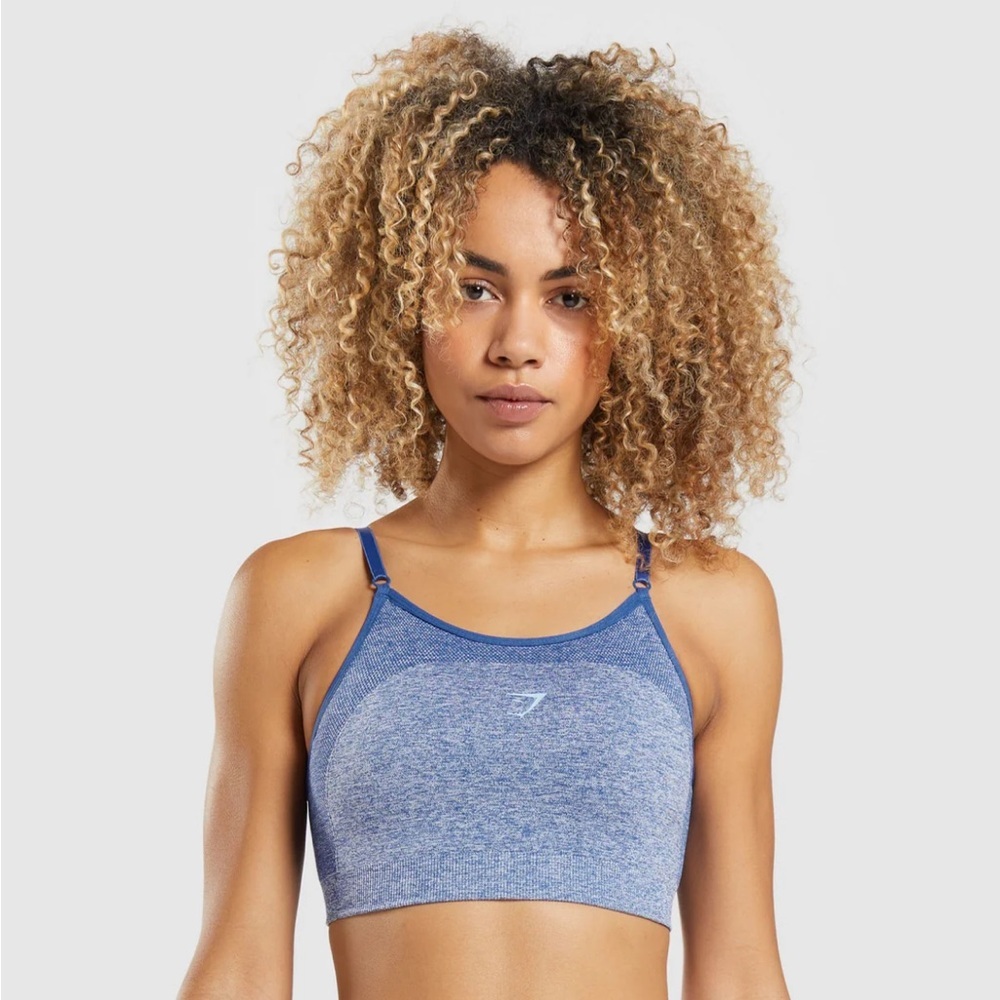 Gymshark Flex Strappy Sports Bra NWOT Light Support Earl Blue Mari Size Medium - Picture 2 of 10